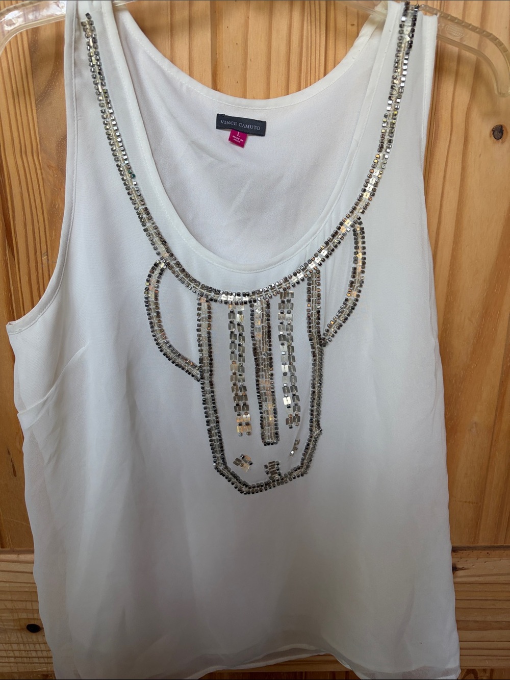 New women’s size large shirt Camuto White Sleeveless Tank with Silver Sequin